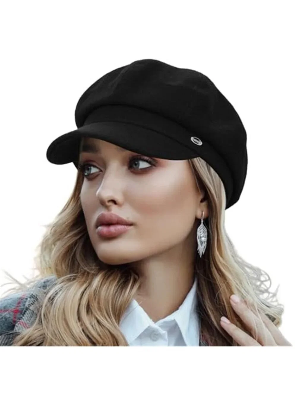 Women's Wool Newsboy Hat Cabbie Hat Beret Paperboy Tweed Baker Boy Cap